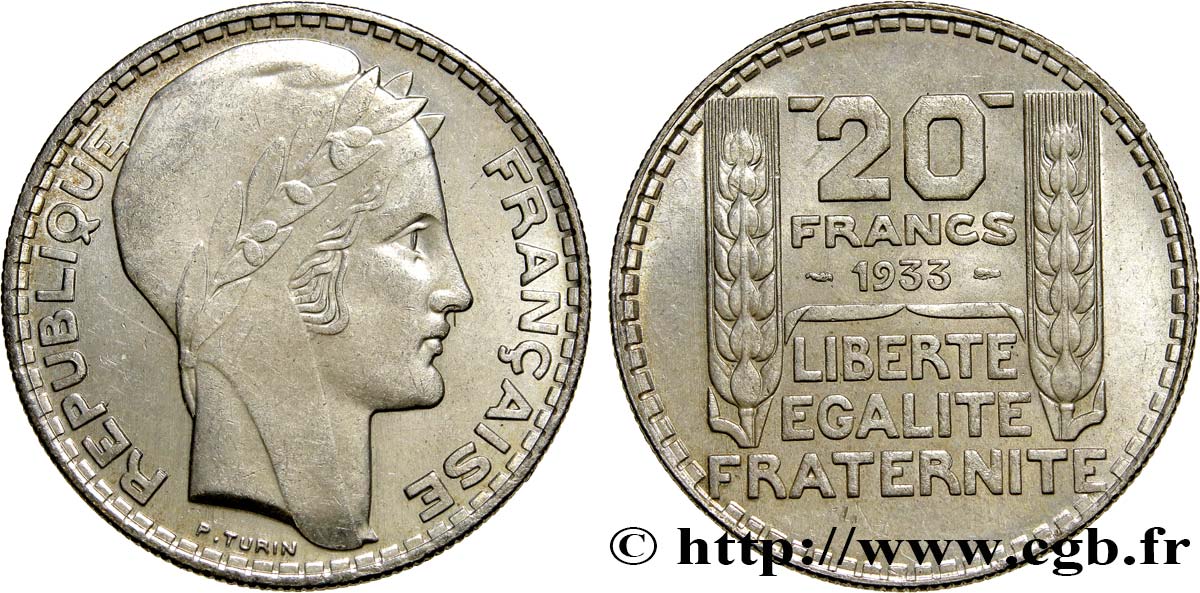 20 francs Turin, rameaux longs 1933  F.400/5 SUP60 