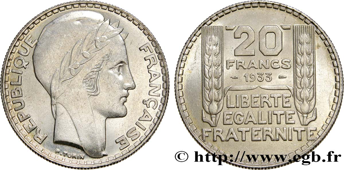 20 francs Turin, rameaux longs 1933  F.400/5 SUP62 