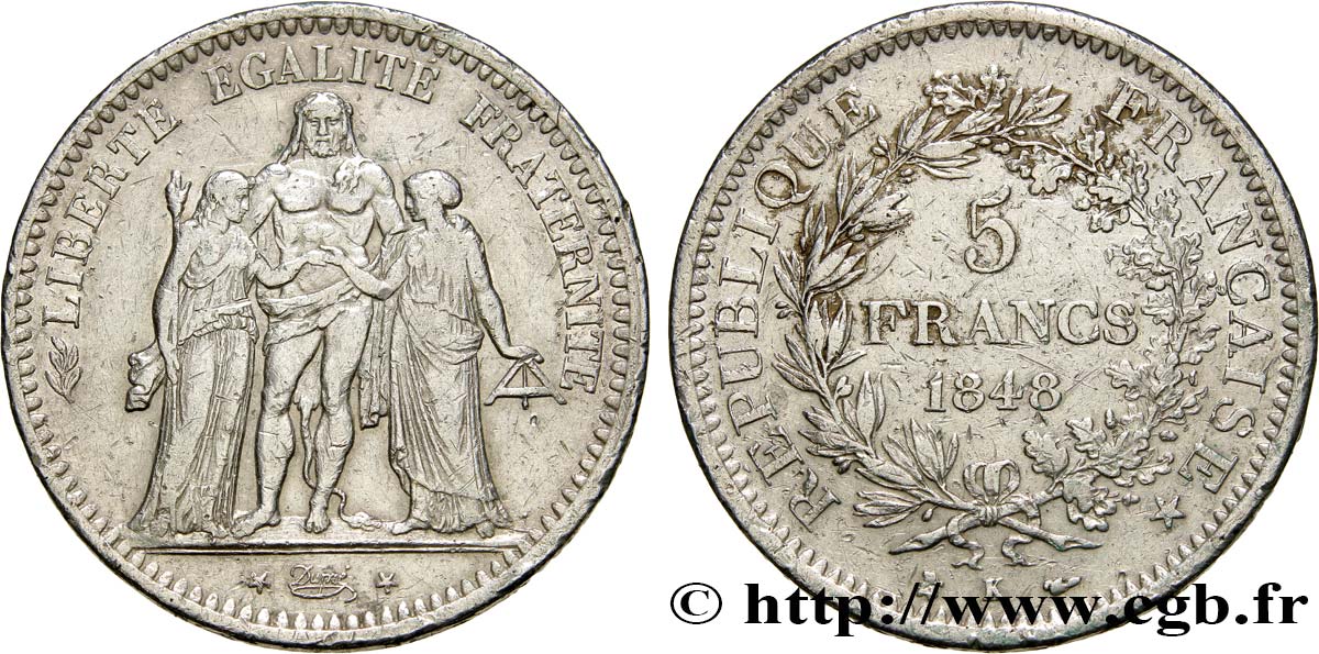 5 francs Hercule, IIe République 1848 Bordeaux F.326/4 TB30 