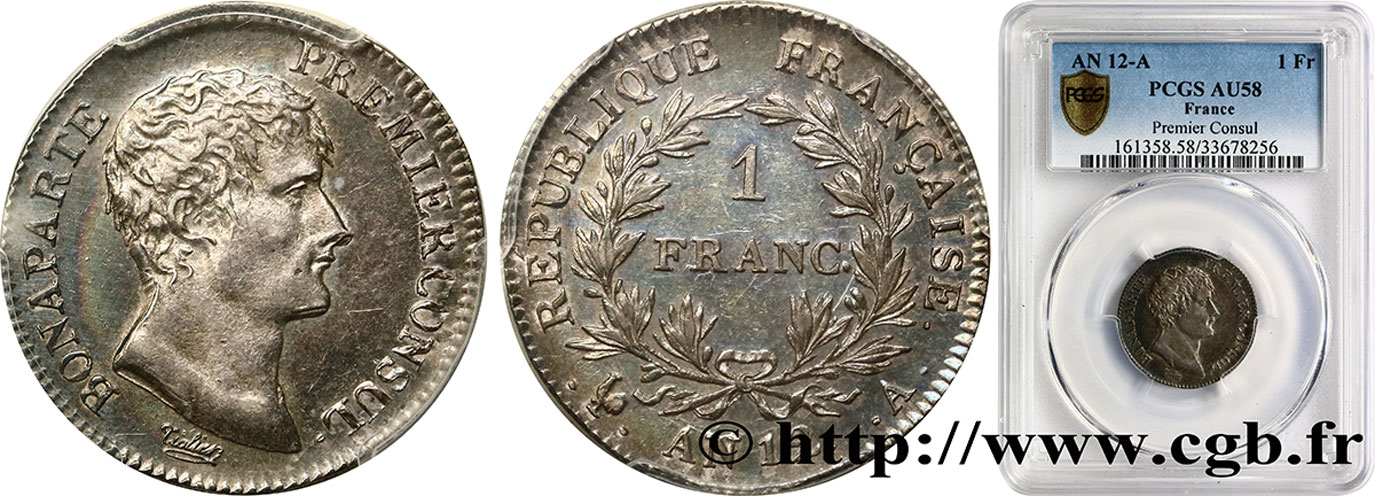 1 franc Bonaparte Premier Consul 1804 Paris F.200/8 VZ58 PCGS