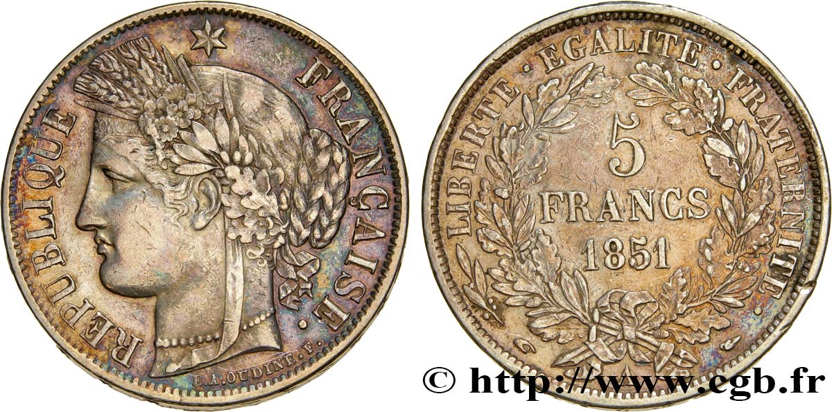 5 francs Cérès, IIe République 1851 Paris F.327/7 TB30 