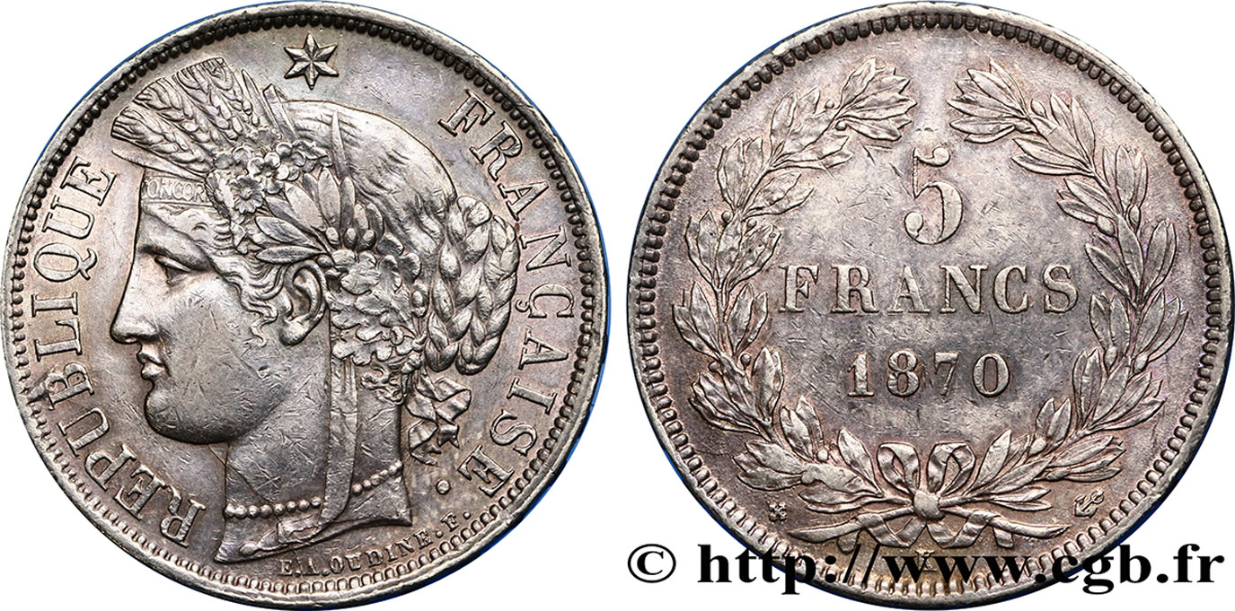5 francs Cérès, sans légende 1870 Bordeaux F.332/2 SS50 