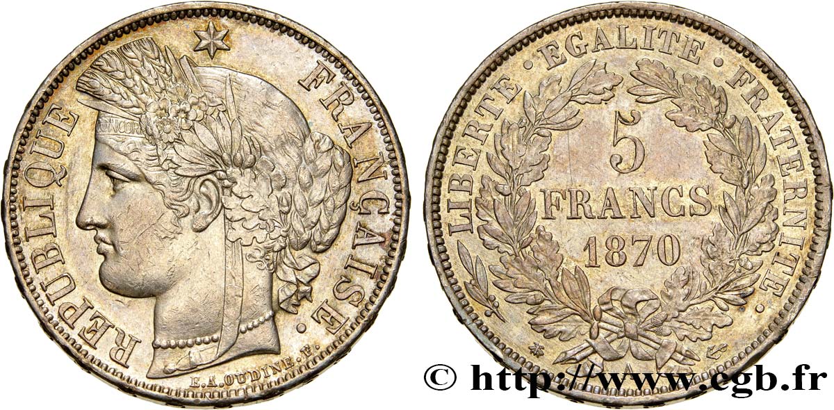 5 francs Cérès, avec légende 1870 Paris F.333/1 XF42 