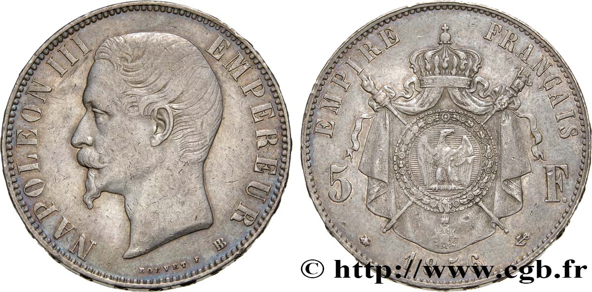 5 francs Napoléon III, tête nue 1856 Strasbourg F.330/8 XF45 