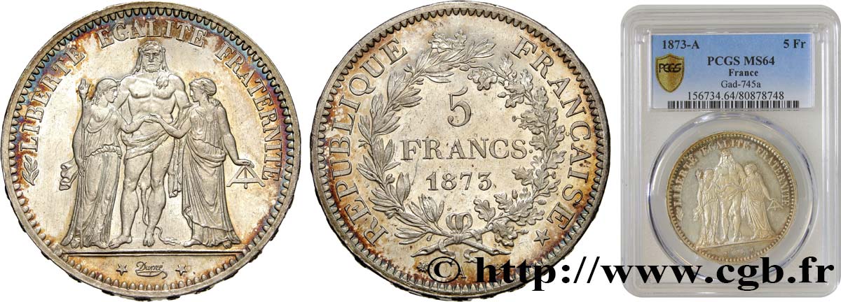 5 francs Hercule 1873 Paris F.334/9 MS64 PCGS