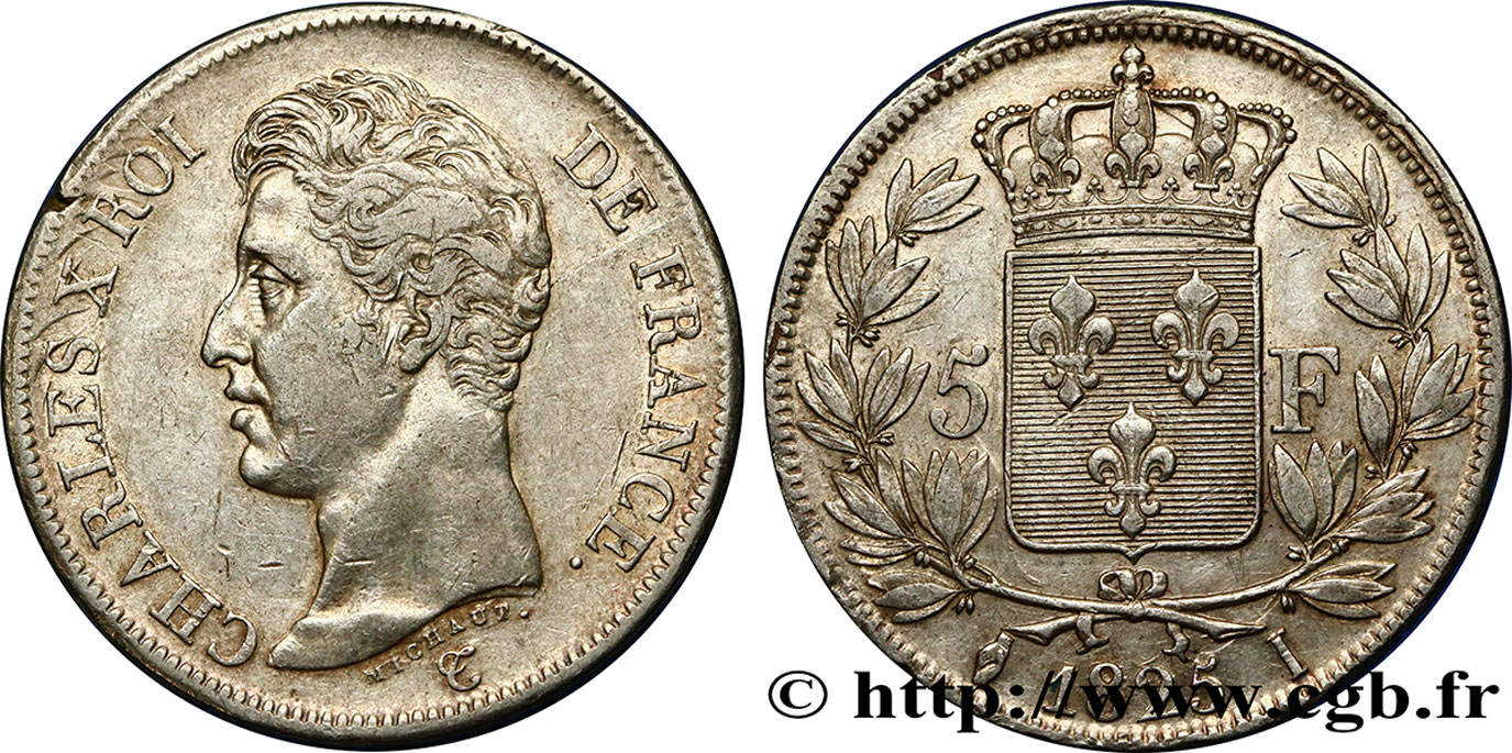 5 francs Charles X, 1er type 1825 Limoges F.310/8 XF45 