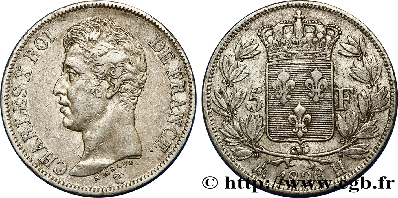 5 francs Charles X, 1er type 1826 La Rochelle F.310/19 MBC42 