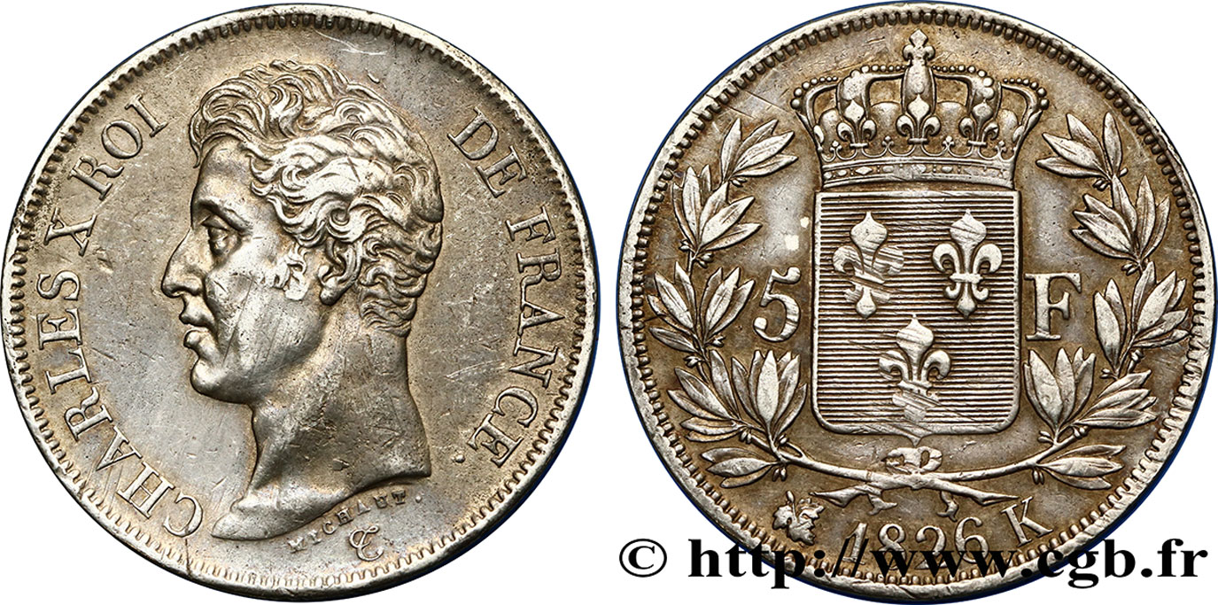 5 francs Charles X, 1er type 1826 Bordeaux F.310/21 XF42 