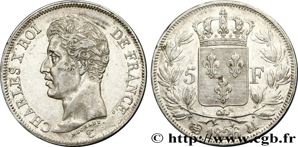 5 francs Charles X, 1er type 1826 Toulouse F.310/23 TTB50 