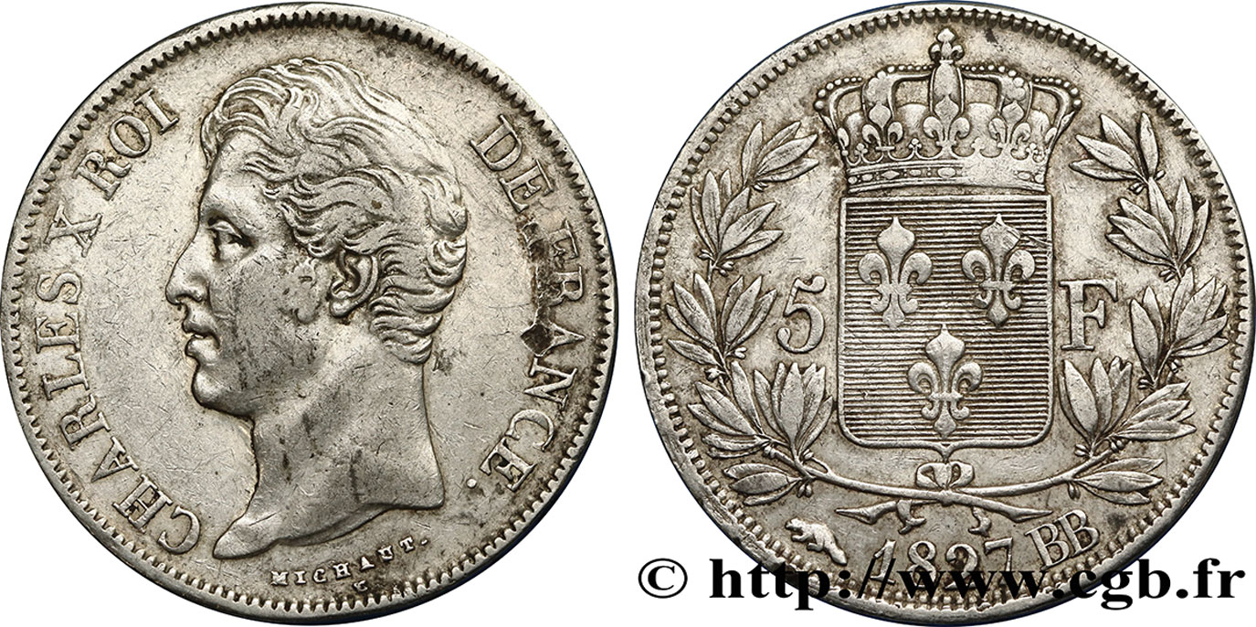 5 francs Charles X, 2e type 1827 Strasbourg F.311/3 TTB42 
