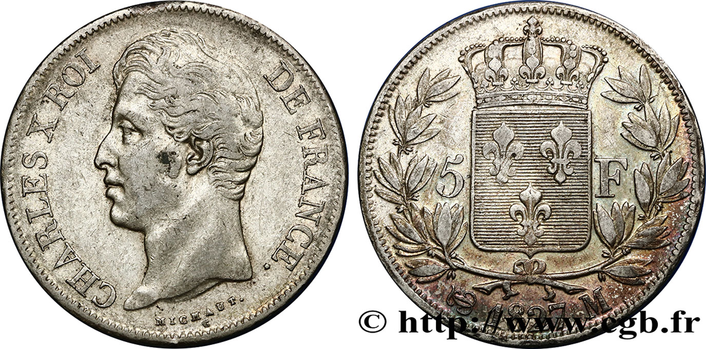 5 francs Charles X, 2e type 1827 Toulouse F.311/9 TTB42 