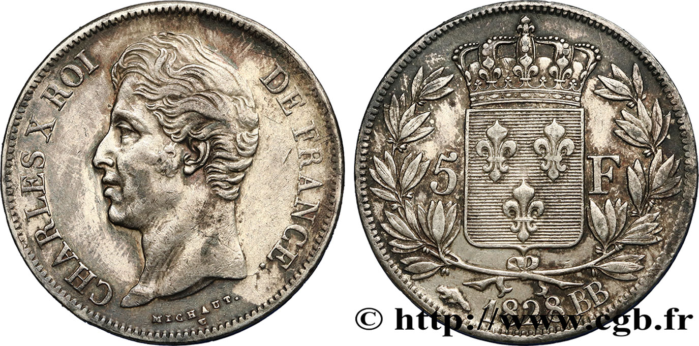 5 francs Charles X, 2e type 1828 Strasbourg F.311/16 TTB48 