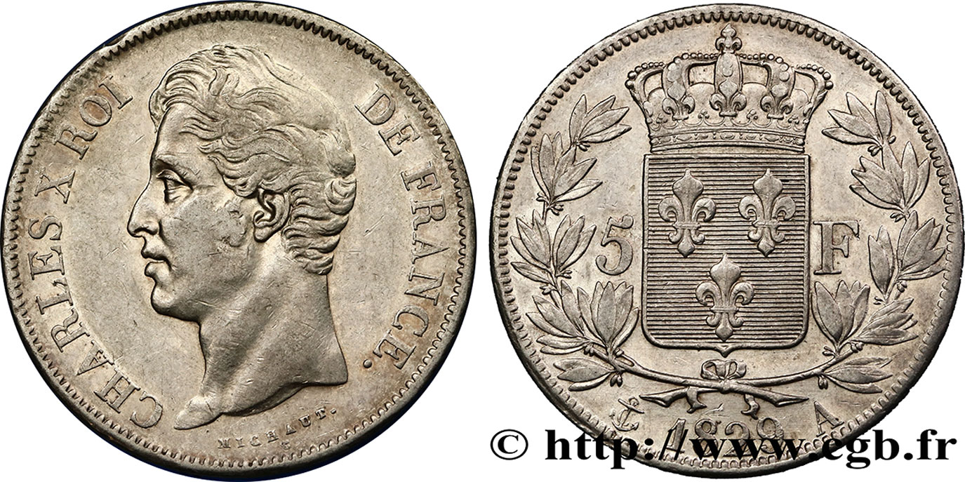 5 francs Charles X, 2e type 1829 Paris F.311/27 AU50 