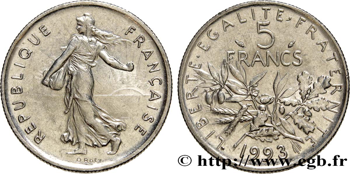 5 francs Semeuse, nickel 1993 Pessac F.341/27 SUP60 