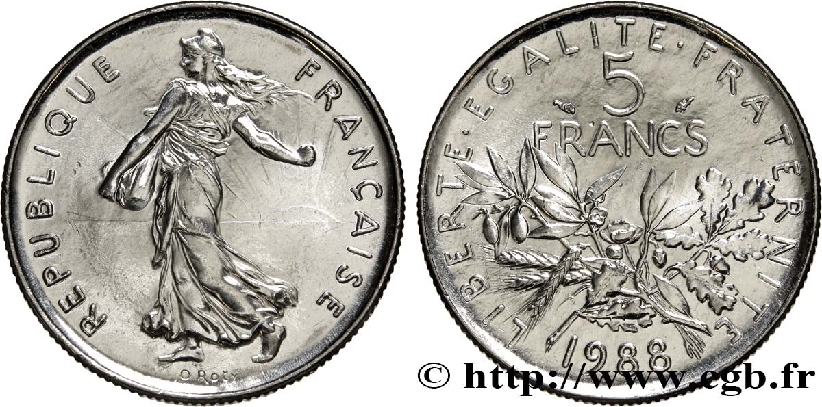 5 francs Semeuse, nickel 1988 Pessac F.341/20 MS65 