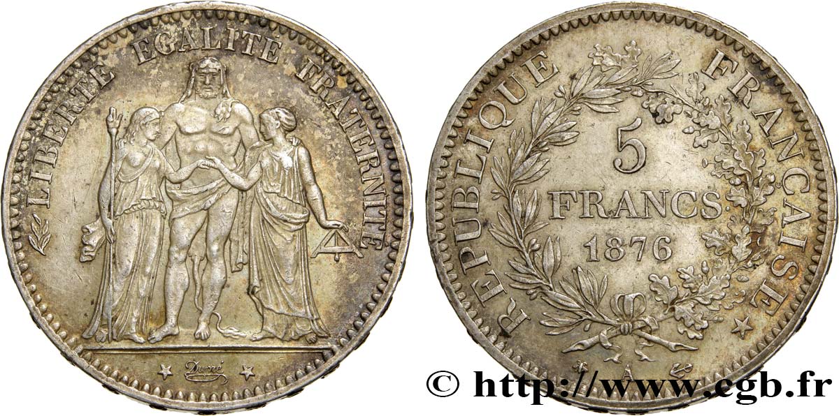 5 francs Hercule 1876 Paris F.334/17 EBC55 