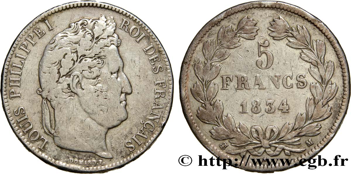 5 francs IIe type Domard 1834 Toulouse F.324/37 TB25 