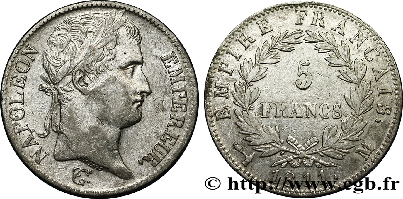 5 francs Napoléon Empereur, Empire français 1811 Toulouse F.307/35 TTB48 