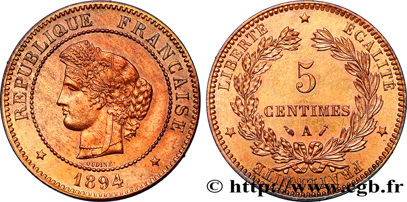 5 centimes Cérès 1894 Paris F.118/36 SUP58 