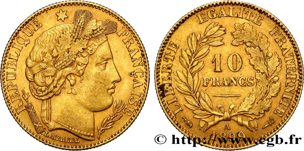 10 francs or Cérès, IIIe République 1899 Paris F.508/5 AU52 
