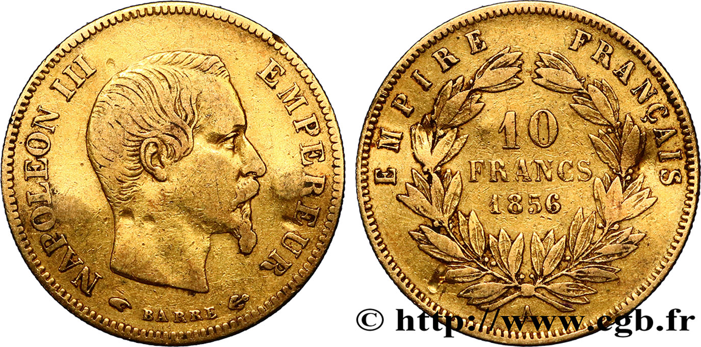 10 francs or Napoléon III, tête nue, grand module 1856 Paris F.506/3 TB25 