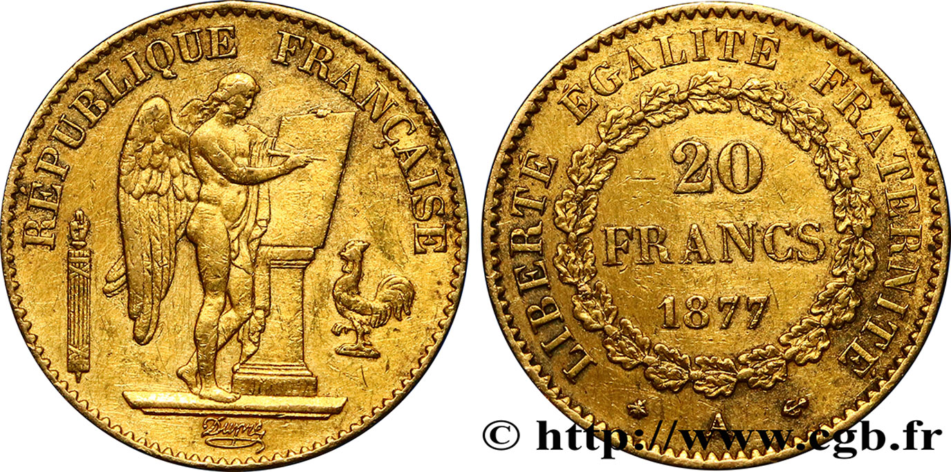 20 francs or Génie, IIIe République 1877 Paris F.533/5 SS45 
