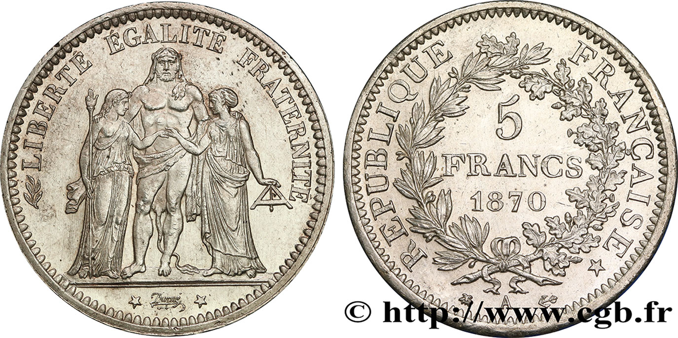 5 francs Hercule 1870 Paris F.334/1 MS63 