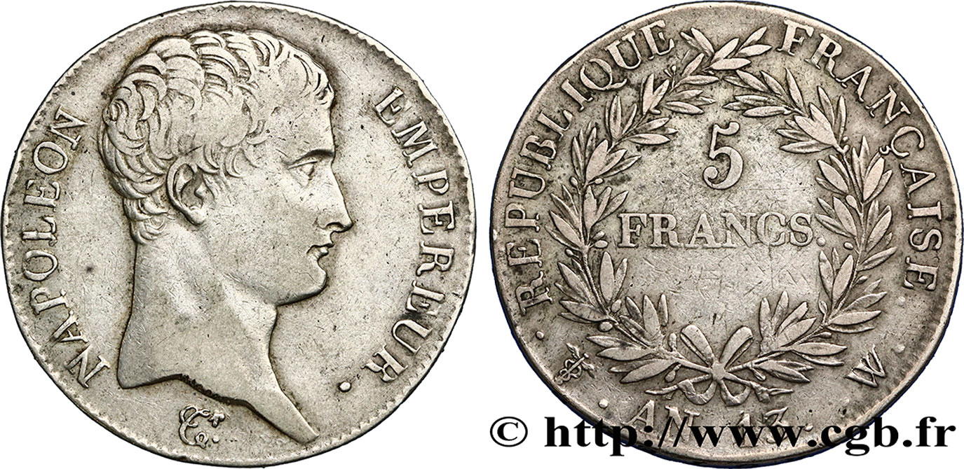 5 francs Napoléon Empereur, Calendrier révolutionnaire 1805 Lille F.303/18 XF40 