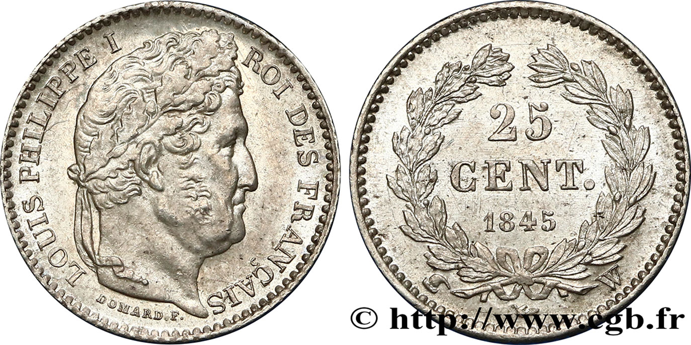 25 centimes Louis-Philippe 1845 Lille F.167/4 SUP62 