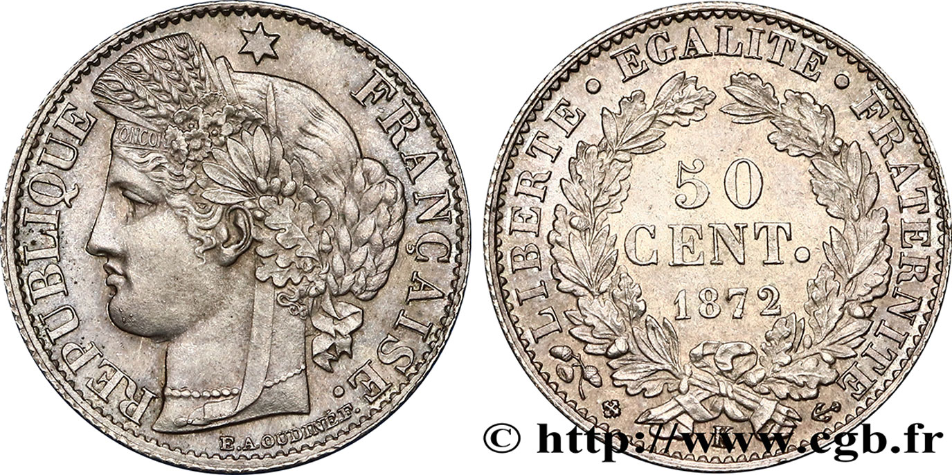 50 centimes Cérès, IIIe République 1872 Bordeaux F.189/4 SC63 