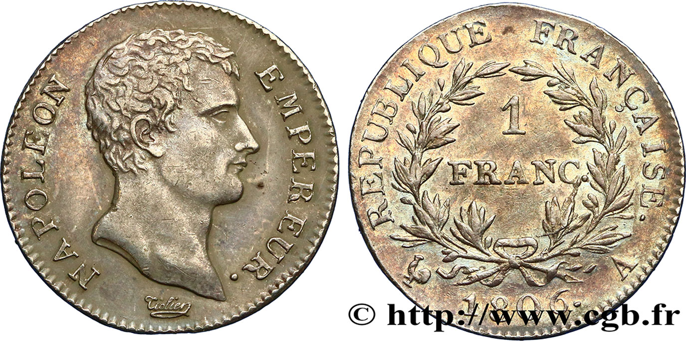 1 franc Napoléon Empereur, Calendrier grégorien 1806 Paris F.202/1 SUP58 