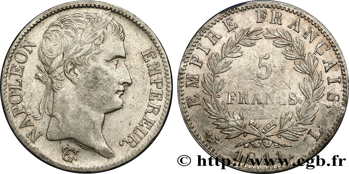 5 francs Napoléon Empereur, Empire français 1811 Bayonne F.307/34 MBC45 