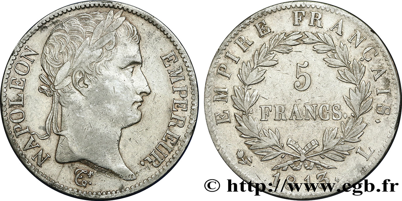 5 francs Napoléon Empereur, Empire français 1813 Bayonne F.307/67 TTB45 