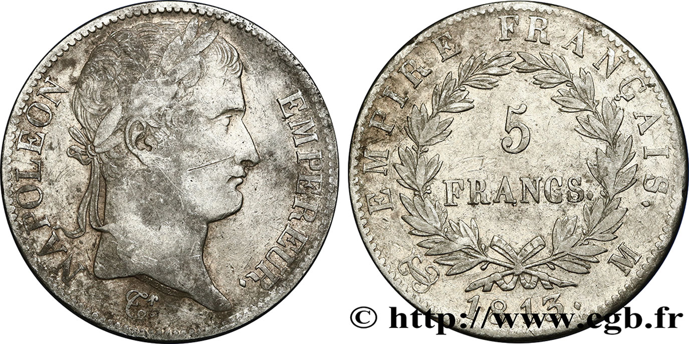 5 francs Napoléon Empereur, Empire français 1813 Toulouse F.307/68 VF35 