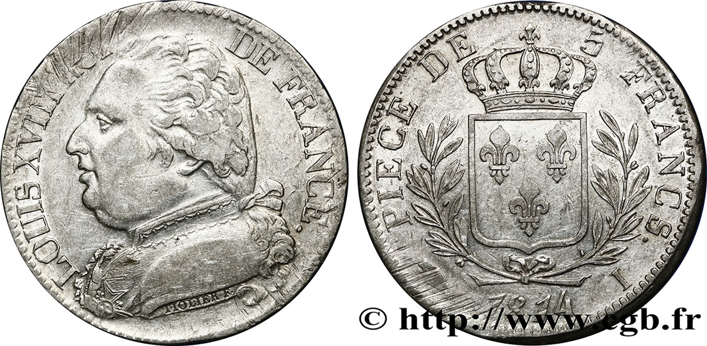 5 francs Louis XVIII, buste habillé 1814 Limoges F.308/6 SS48 