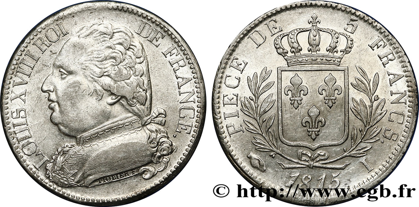 5 francs Louis XVIII, buste habillé 1815 Limoges F.308/20 MBC52 