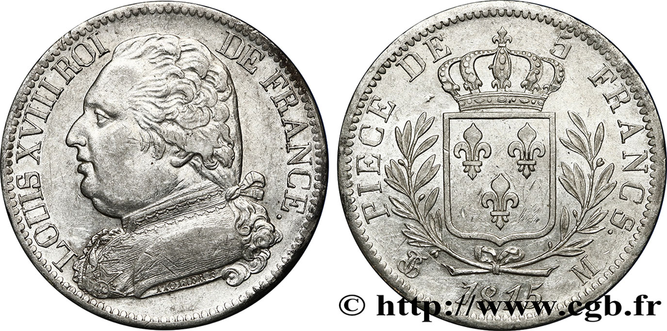 5 francs Louis XVIII, buste habillé 1815 Toulouse F.308/25 TTB52 