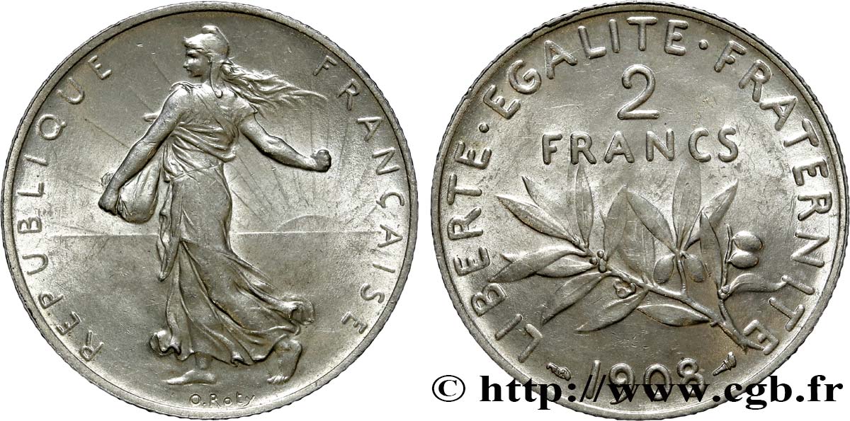 2 francs Semeuse 1908 Paris F.266/10 MS63 