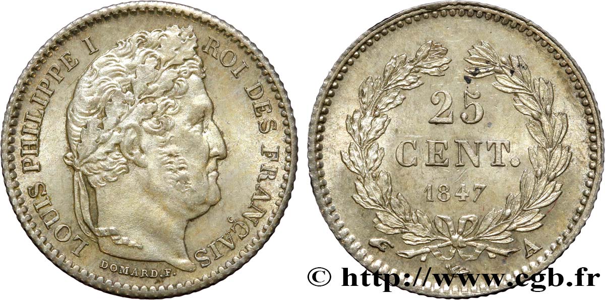 25 centimes Louis-Philippe 1847 Paris F.167/9 fST64 