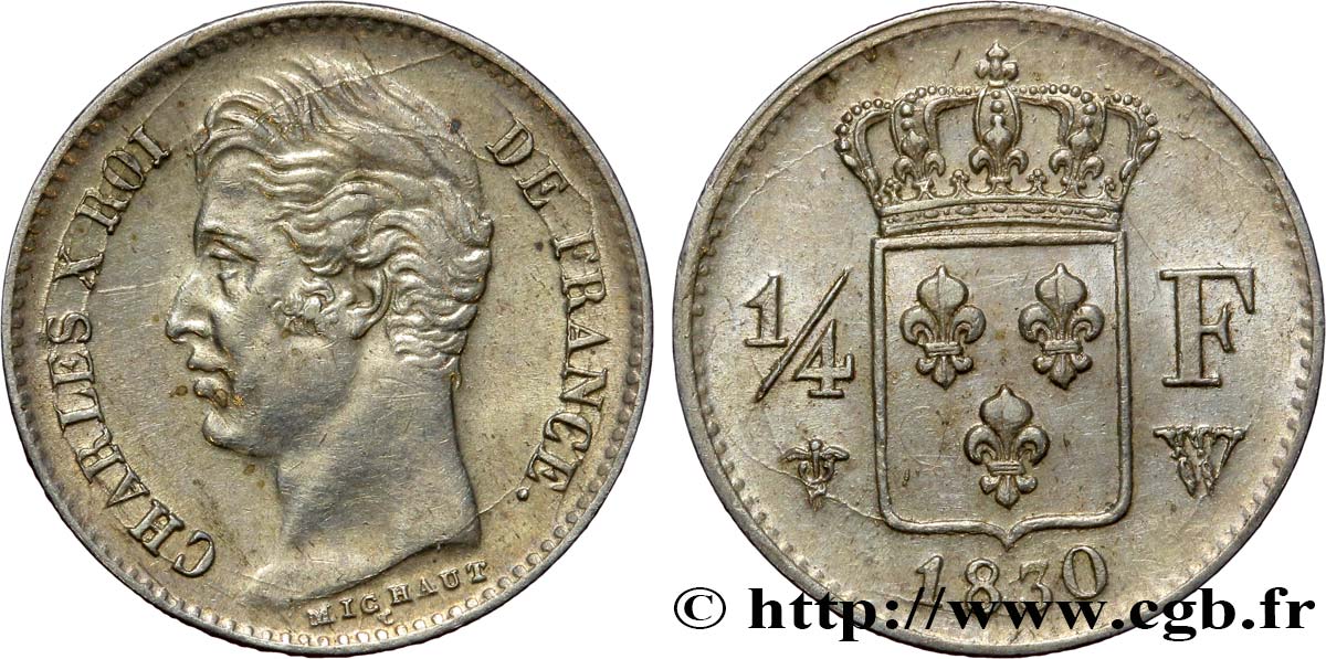 1/4 franc Charles X 1830 Lille F.164/42 EBC58 