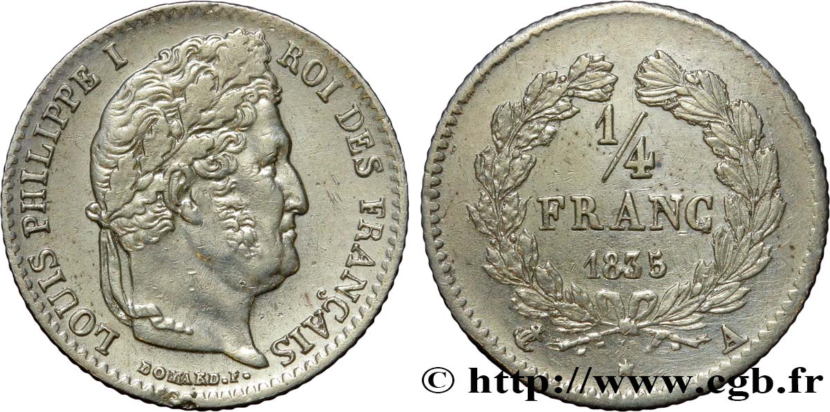 1/4 franc Louis-Philippe 1835 Paris F.166/49 AU55 