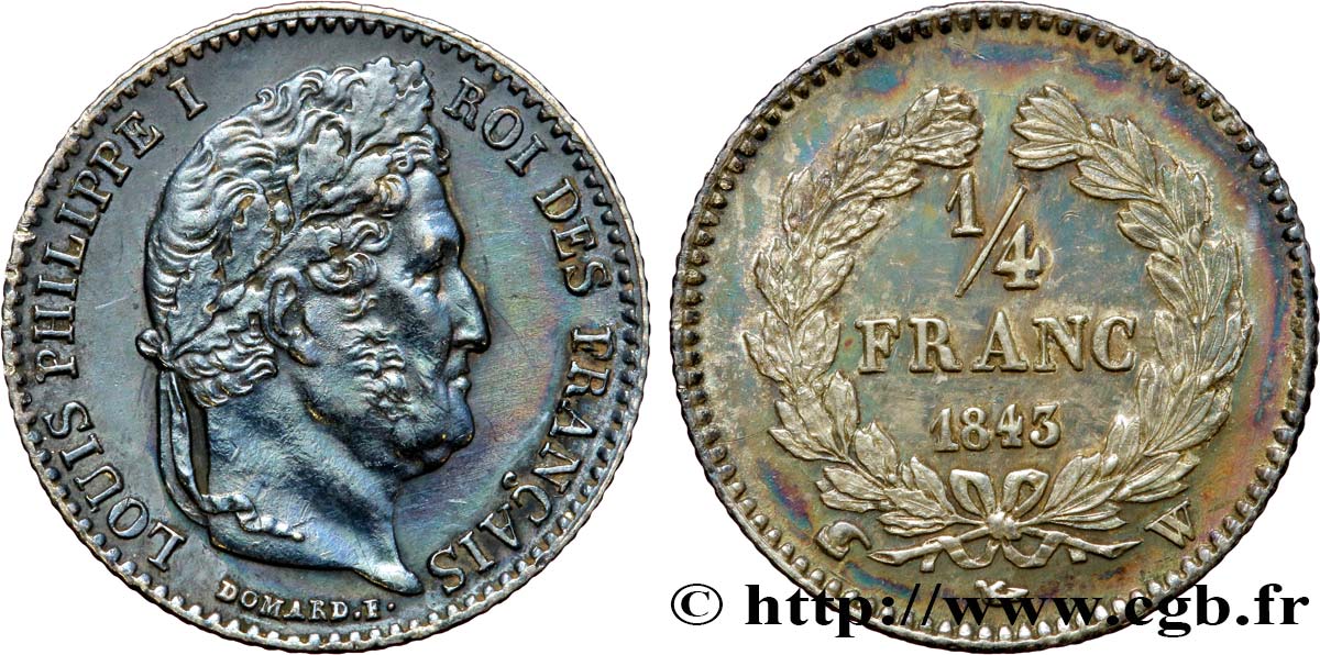 1/4 franc Louis-Philippe 1843 Lille F.166/96 MS63 