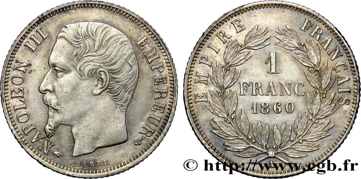 1 franc Napoléon III, tête nue 1860 Paris F.214/14 MBC50 