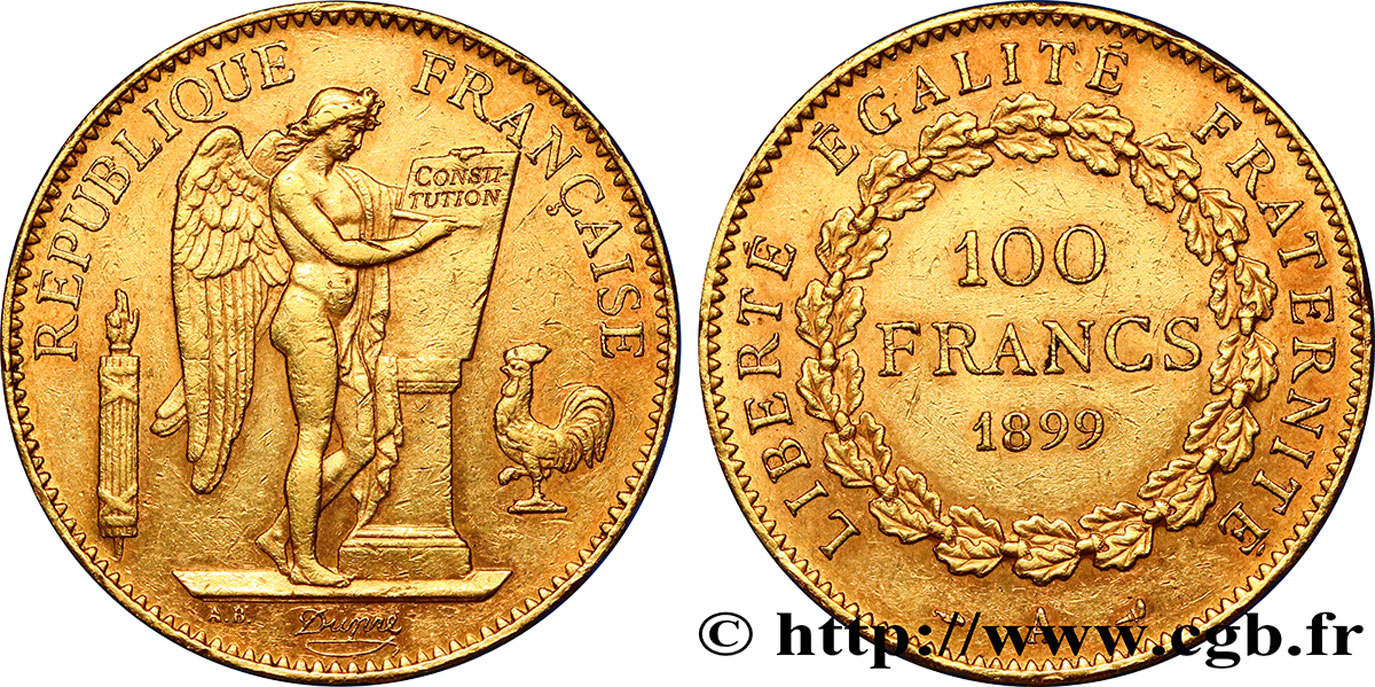 100 francs or Génie, tranche inscrite en relief Dieu protège la France 1899 Paris F.552/12 SS45 