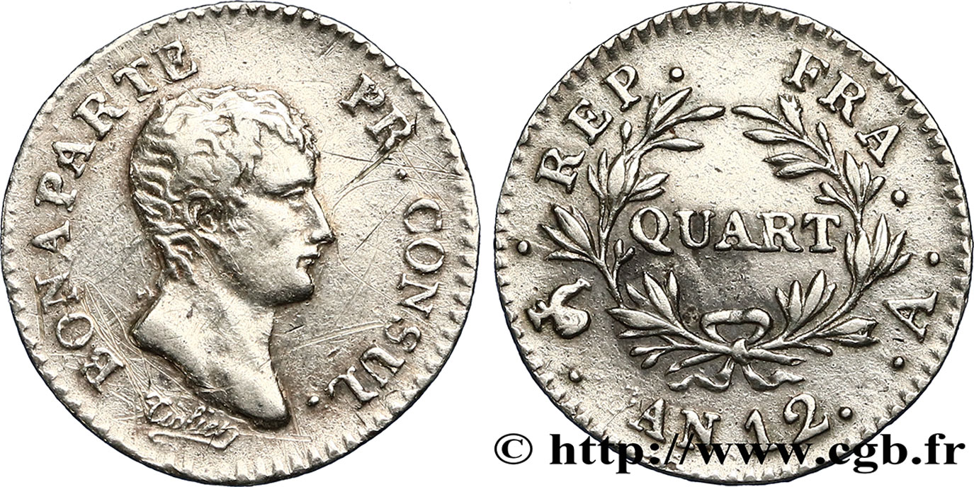 Quart (de franc) Bonaparte Premier Consul 1804 Paris F.157/1 TTB48 