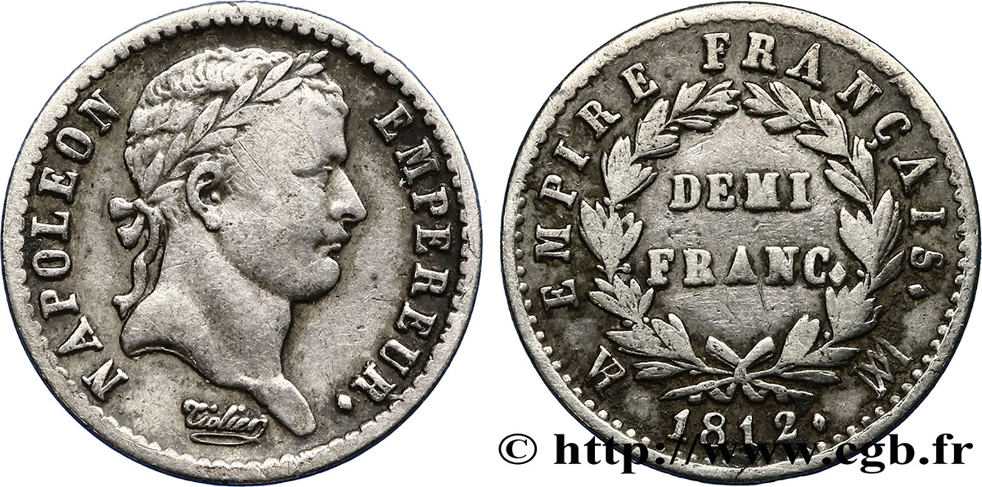 Demi-franc Napoléon Ier tête laurée, Empire français 1812 Marseille F.178/43 SS40 