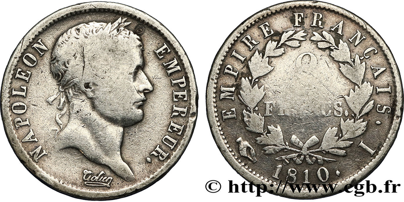 2 francs Napoléon Ier tête laurée, Empire français 1810 Limoges F.255/15 SGE13 
