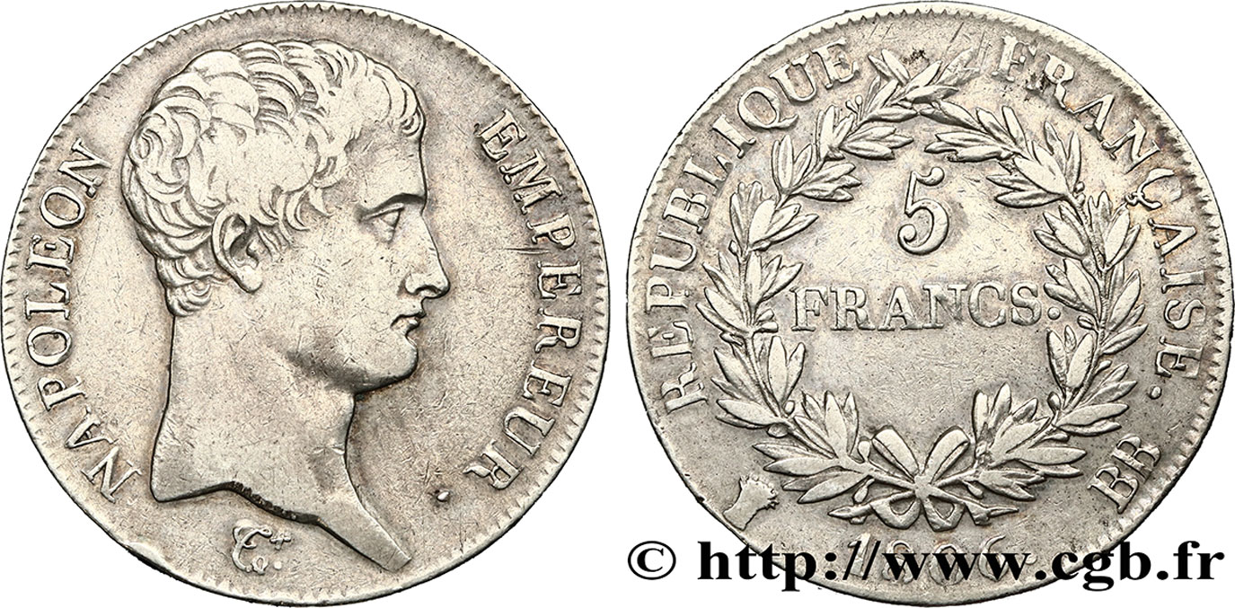 5 francs Napoléon Empereur, Calendrier grégorien 1806 Strasbourg F.304/3 TTB45 