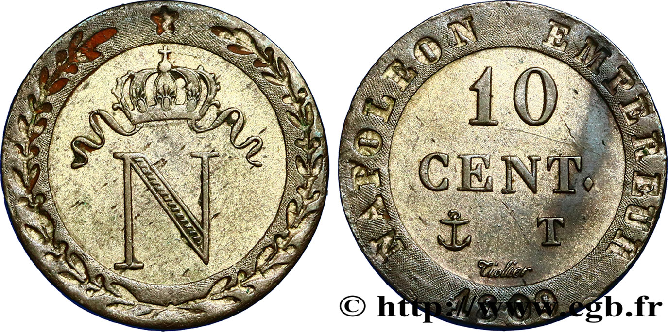 10 cent. à l N couronnée 1809 Nantes F.130/18 SUP55 