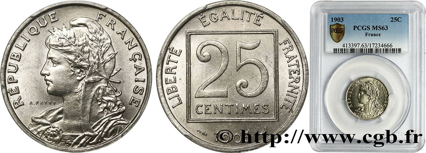 25 centimes Patey, 1er type 1903  F.168/3 SPL63 PCGS